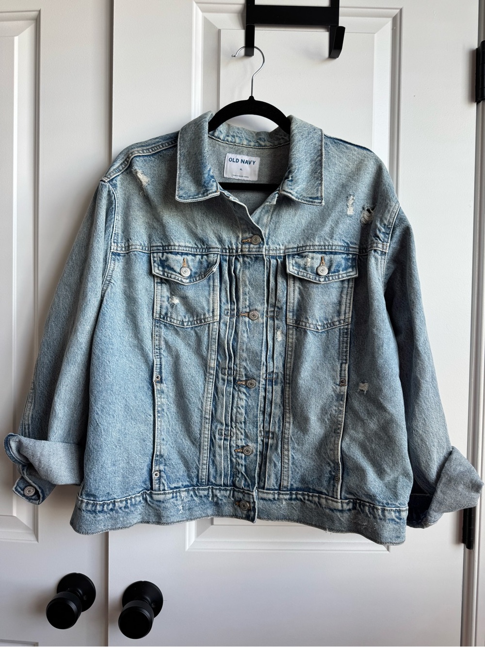 Old Navy Light Wash Distressed Relaxed Denim Jacket XL